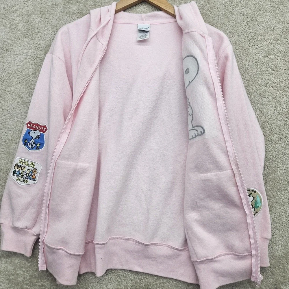 Peanuts Snoopy Full Zip Hoodie Womens Medium Pink Woodstock Sweatshirt Y2K Style - Picture 3 of 14